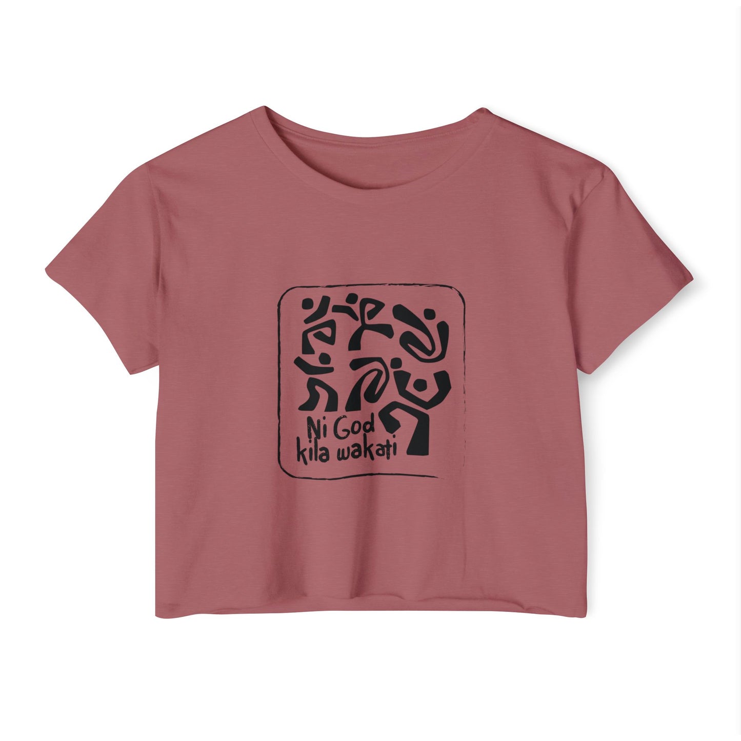 Festival Crop Top — Black Tribal Graphic "Ni God kila wakati"