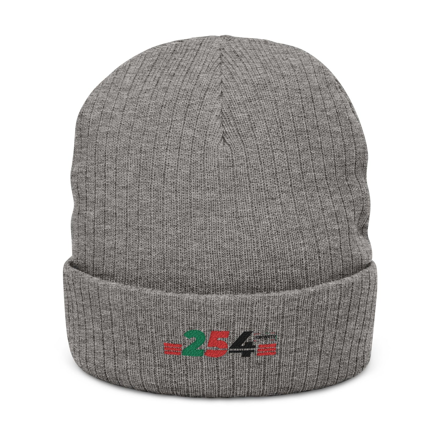 Embroidered '254' Ribbed Knit Beanie — Kenyan Flag Colors Winter Hat