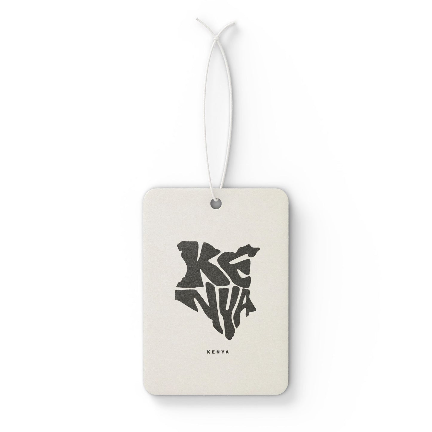 Kenya Map Car Air Freshener — Minimal Black Typography Scented Ornament