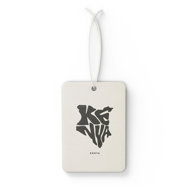 Kenya Map Car Air Freshener — Minimal Black Typography Scented Ornament