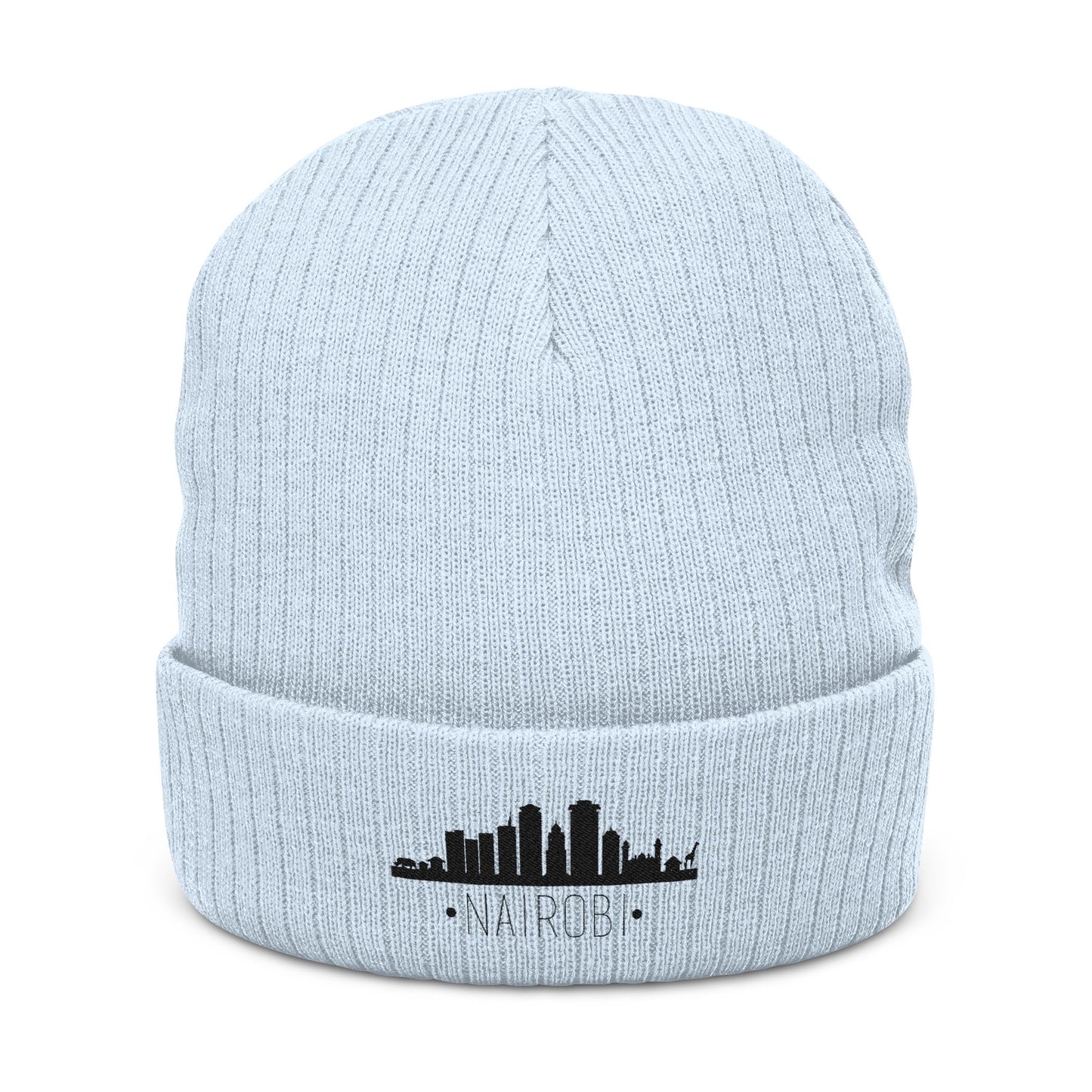 Embroidered City Skyline Ribbed Beanie – Minimal Urban Knit Hat