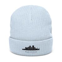 Embroidered City Skyline Ribbed Beanie – Minimal Urban Knit Hat