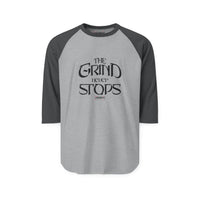 Raglan Shirt — “The Grind Never Stops” Motivational Baseball Tee