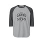 Raglan Shirt — “The Grind Never Stops” Motivational Baseball Tee