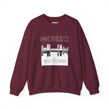 Mchezo Wa Town Skyline Crewneck Sweatshirt — Urban Swahili Cityscape Pullover