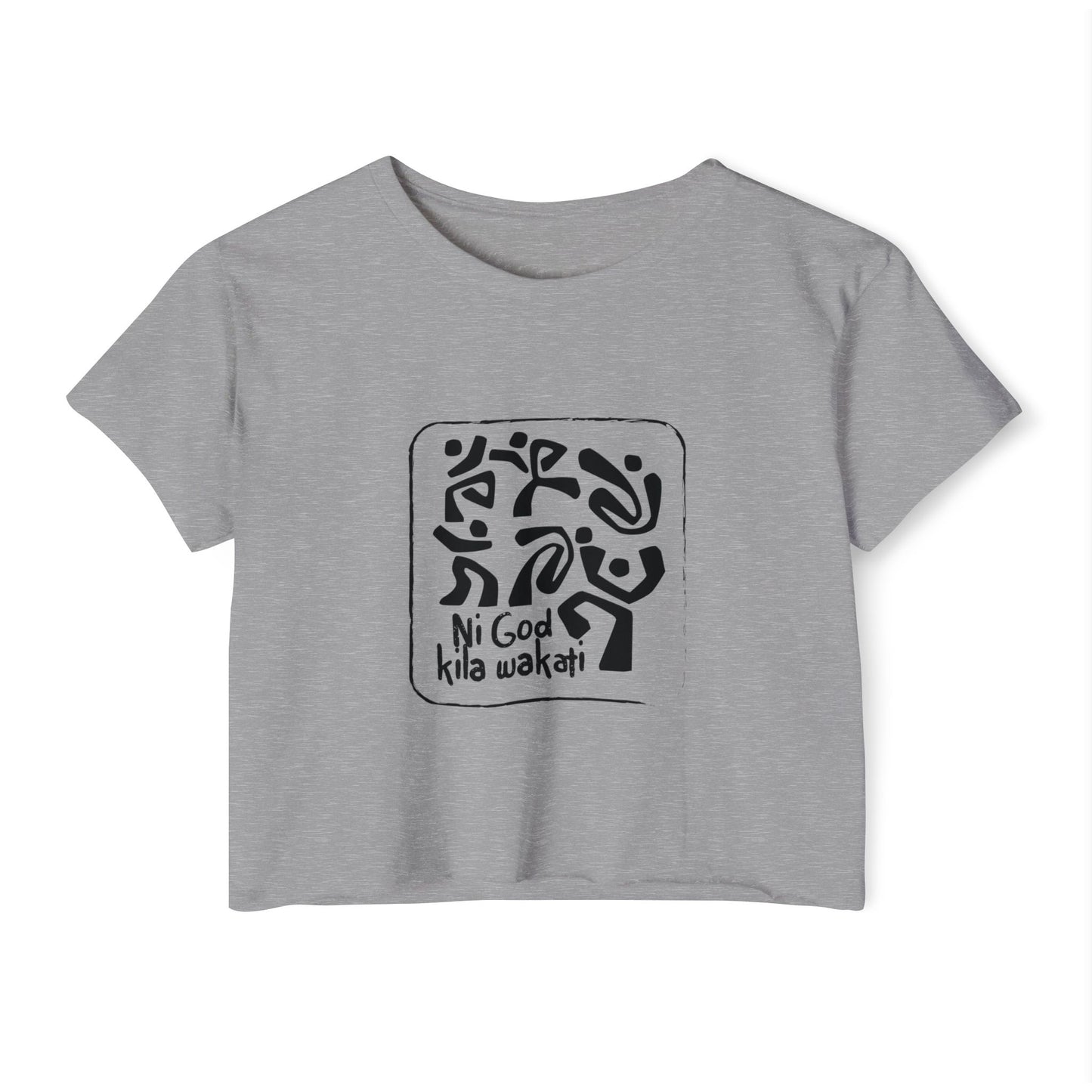 Festival Crop Top — Black Tribal Graphic "Ni God kila wakati"