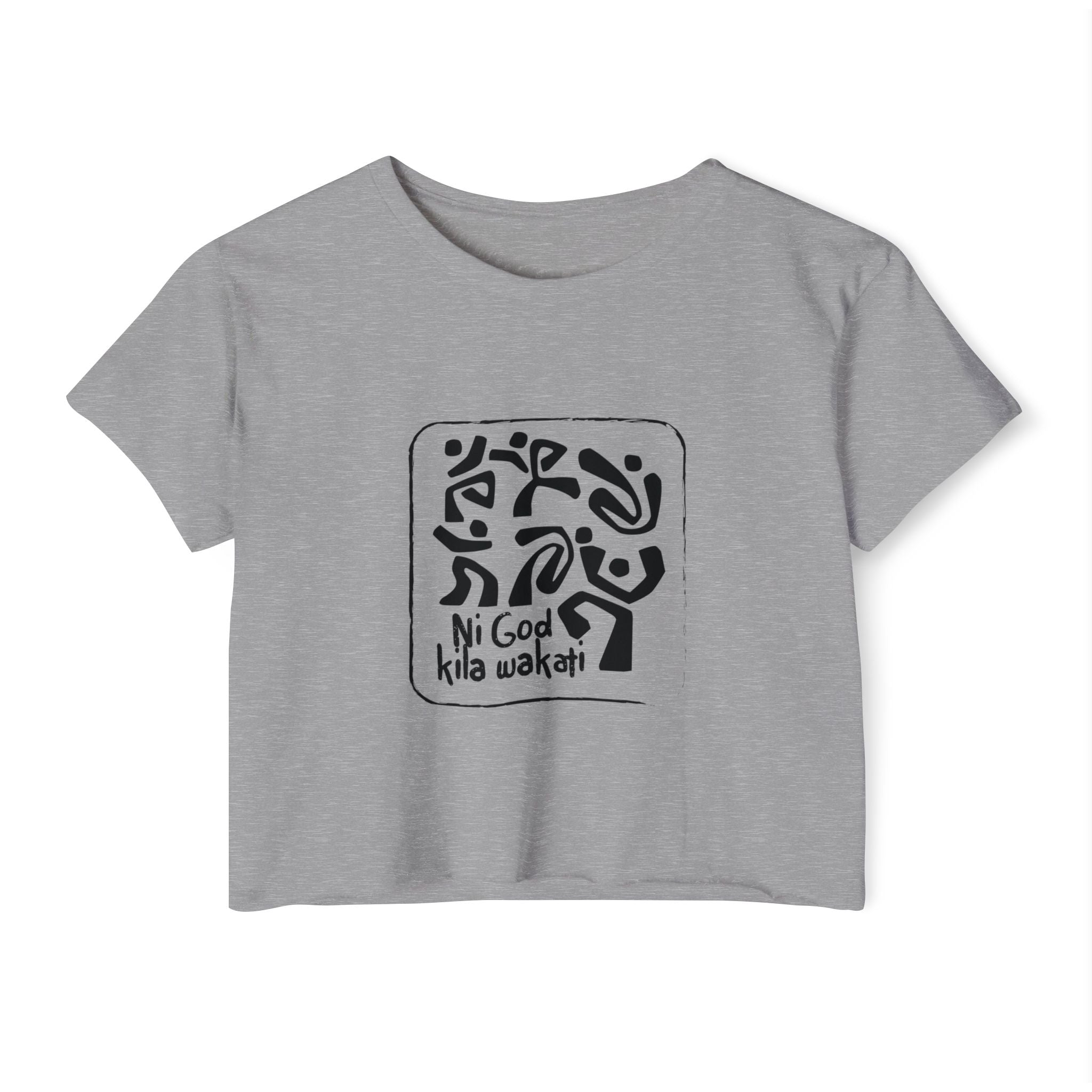 Festival Crop Top — Black Tribal Graphic "Ni God kila wakati"