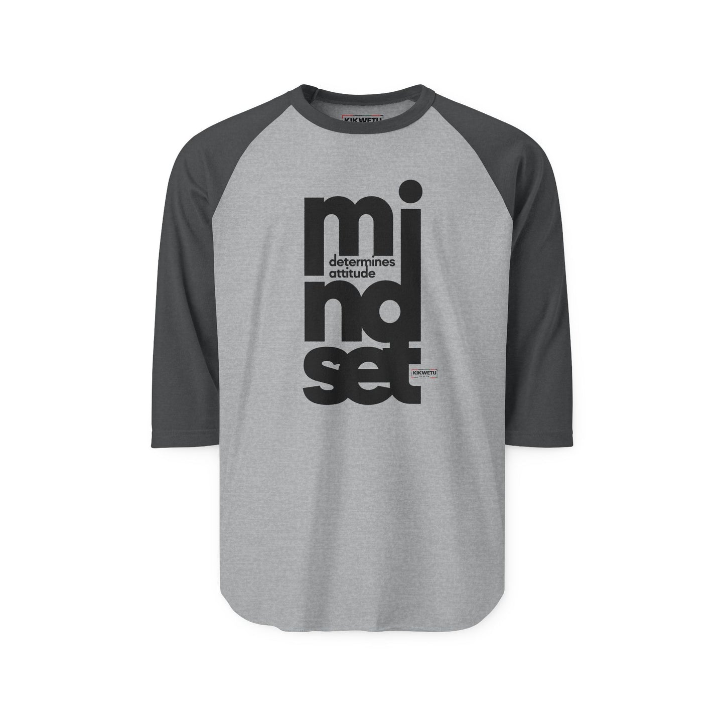 Mindset Vertical Text Raglan Shirt — "mindset determines attitude" Motivational Baseball Tee