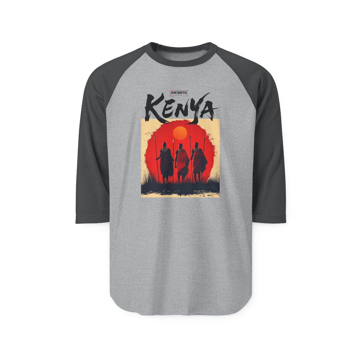 Kenya Sunset Silhouette Raglan Shirt — Maasai Warriors Travel Tee