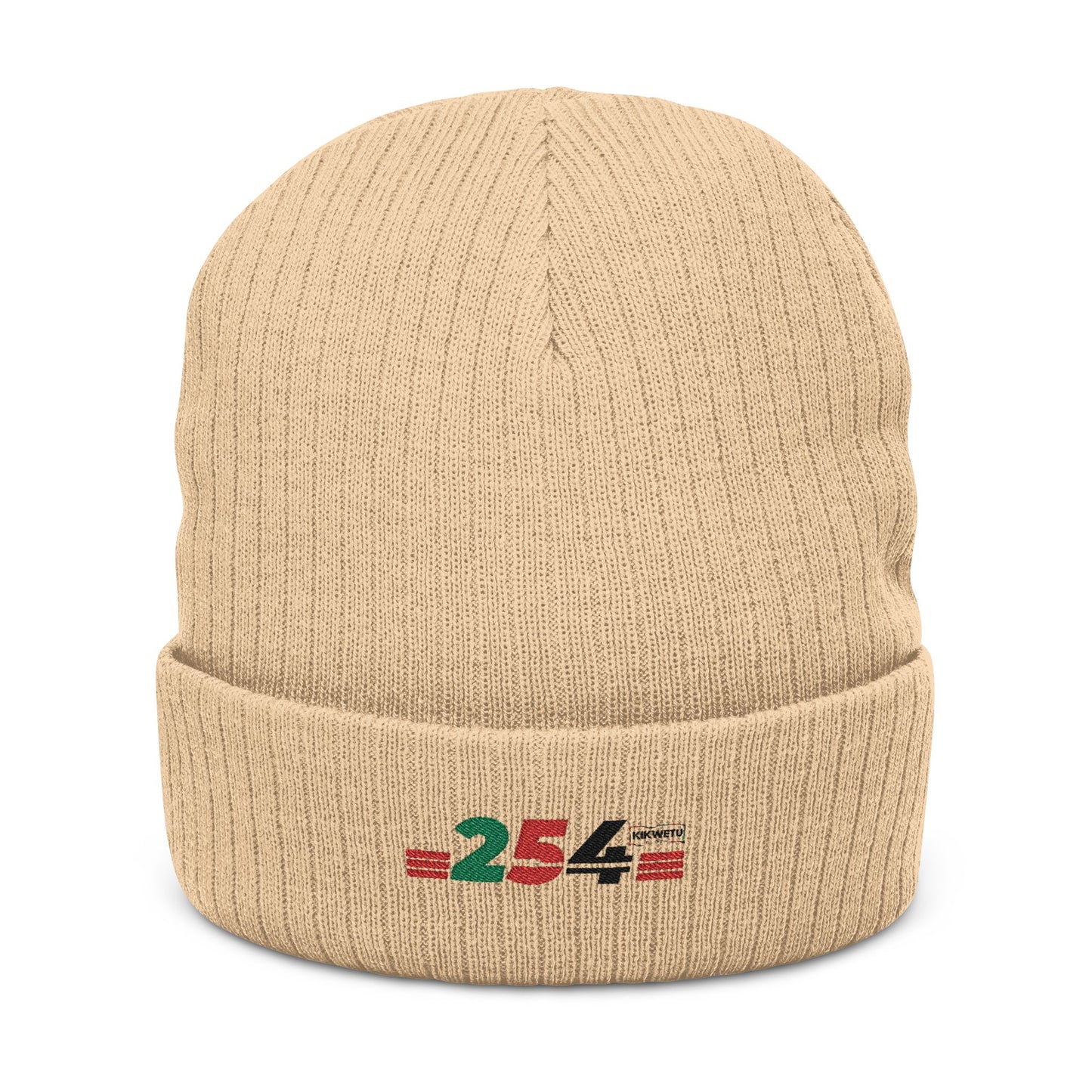 Embroidered '254' Ribbed Knit Beanie — Kenyan Flag Colors Winter Hat