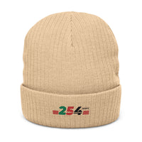 Embroidered '254' Ribbed Knit Beanie — Kenyan Flag Colors Winter Hat