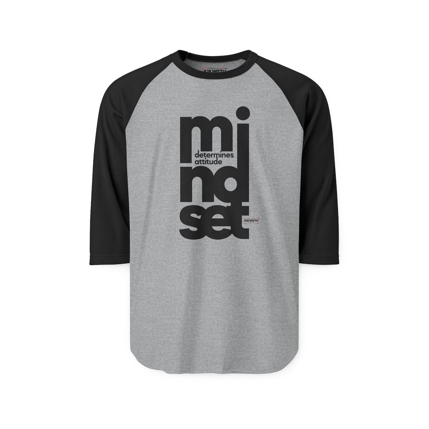 Mindset Vertical Text Raglan Shirt — "mindset determines attitude" Motivational Baseball Tee