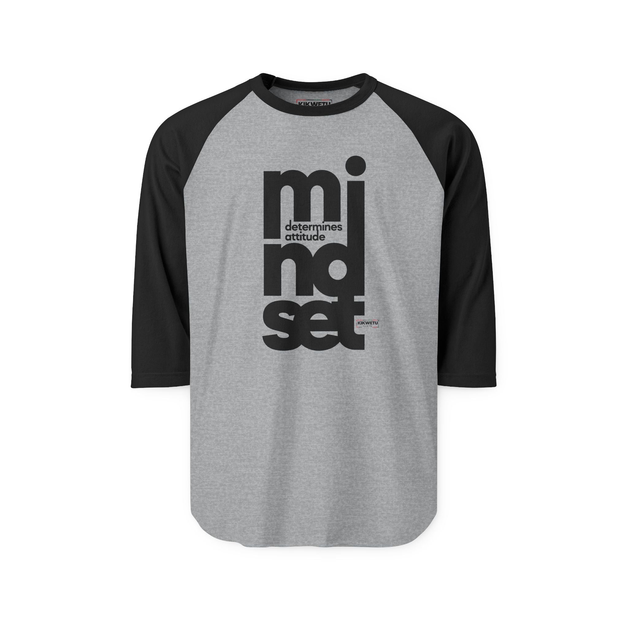 Mindset Vertical Text Raglan Shirt — "mindset determines attitude" Motivational Baseball Tee