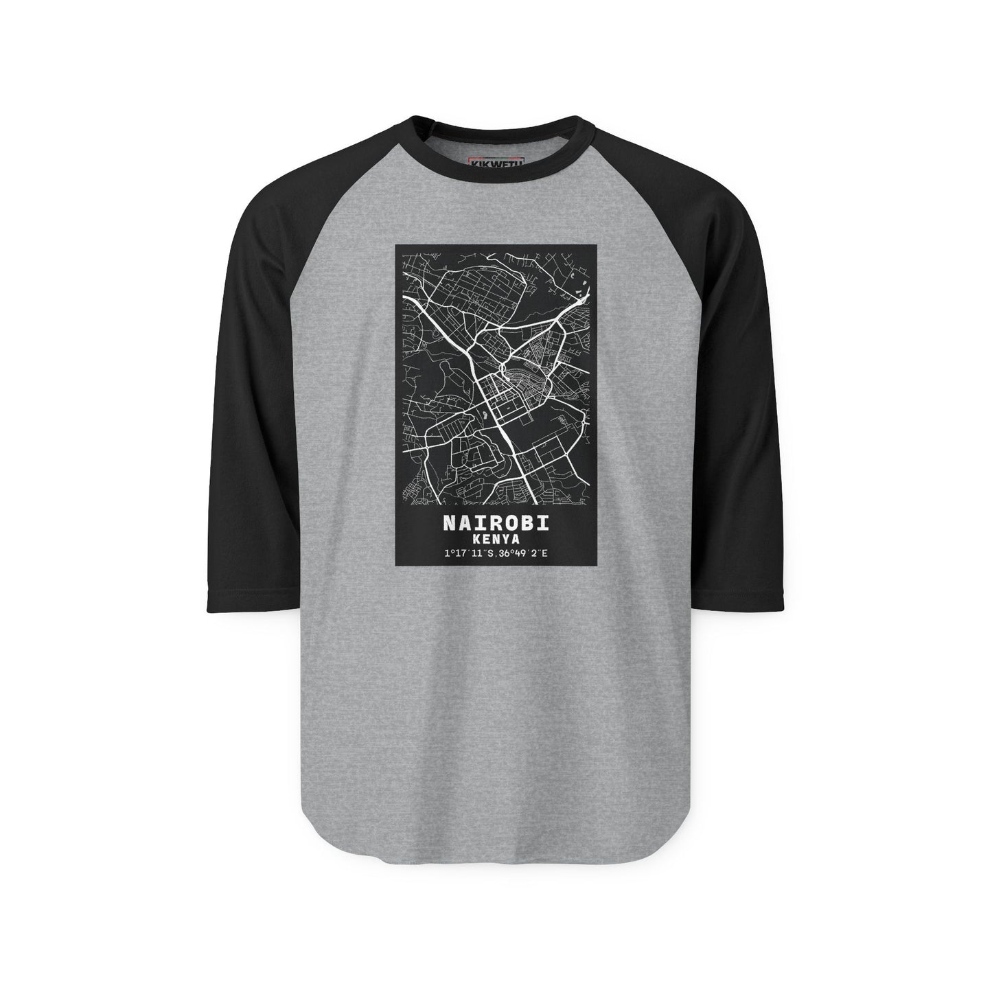 Nairobi Map Raglan Shirt — Vintage City Street Map Baseball Tee