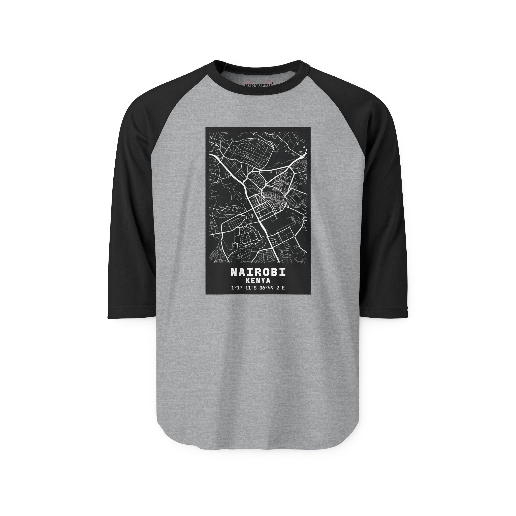 Nairobi Map Raglan Shirt — Vintage City Street Map Baseball Tee