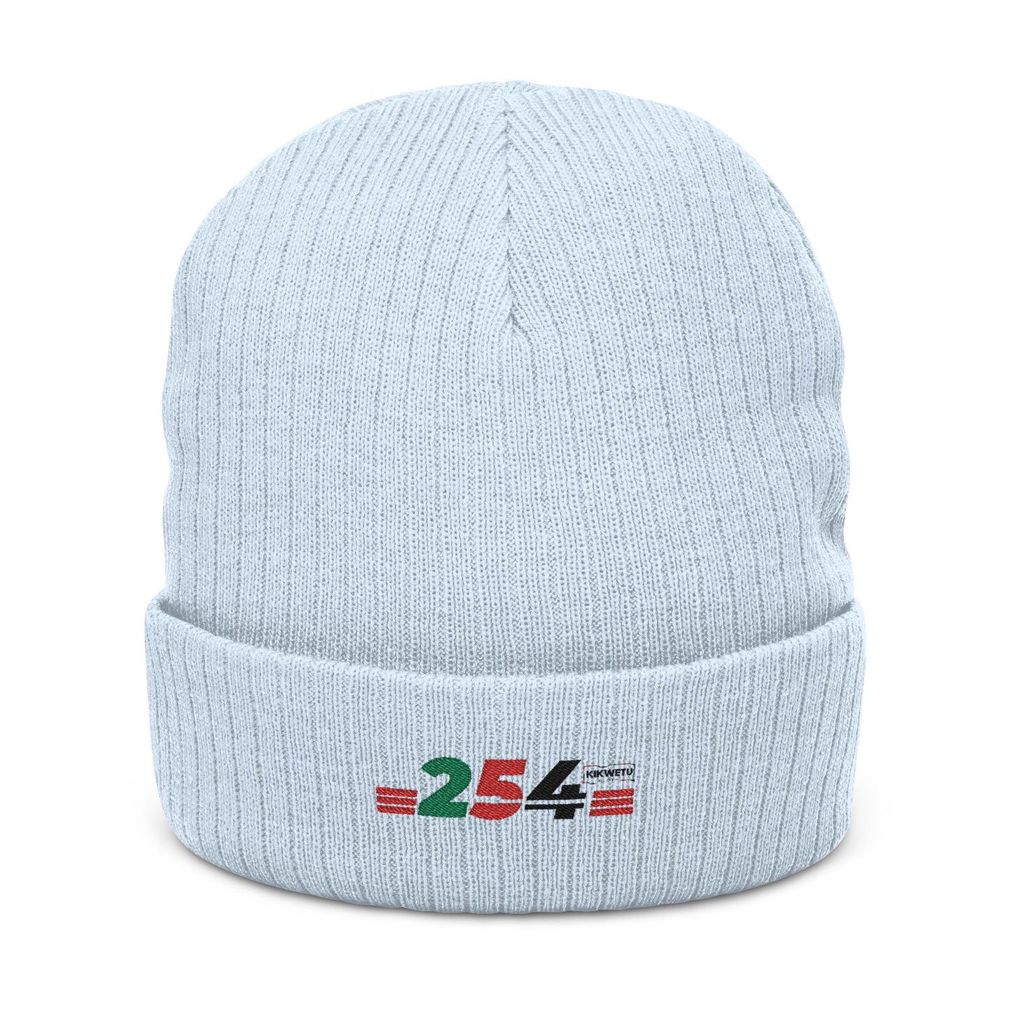 Embroidered '254' Ribbed Knit Beanie — Kenyan Flag Colors Winter Hat