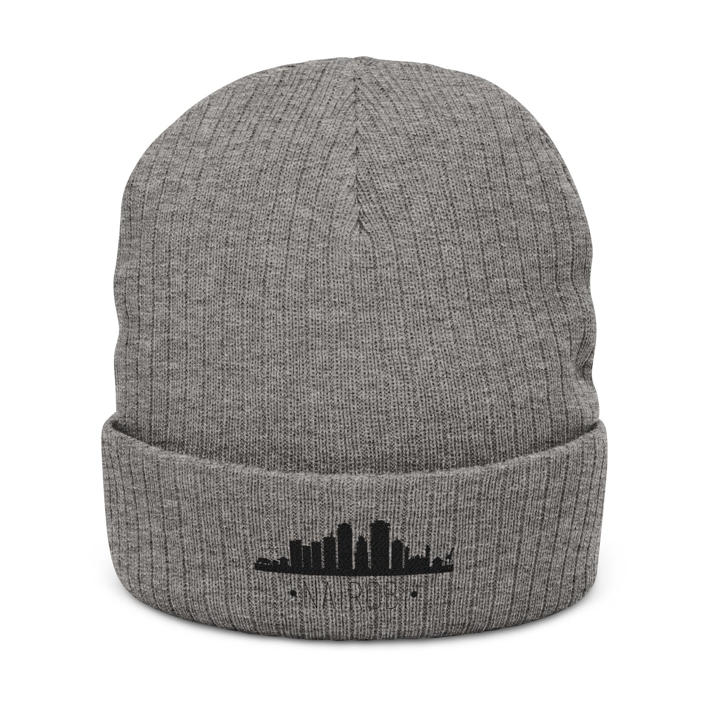 Embroidered City Skyline Ribbed Beanie – Minimal Urban Knit Hat