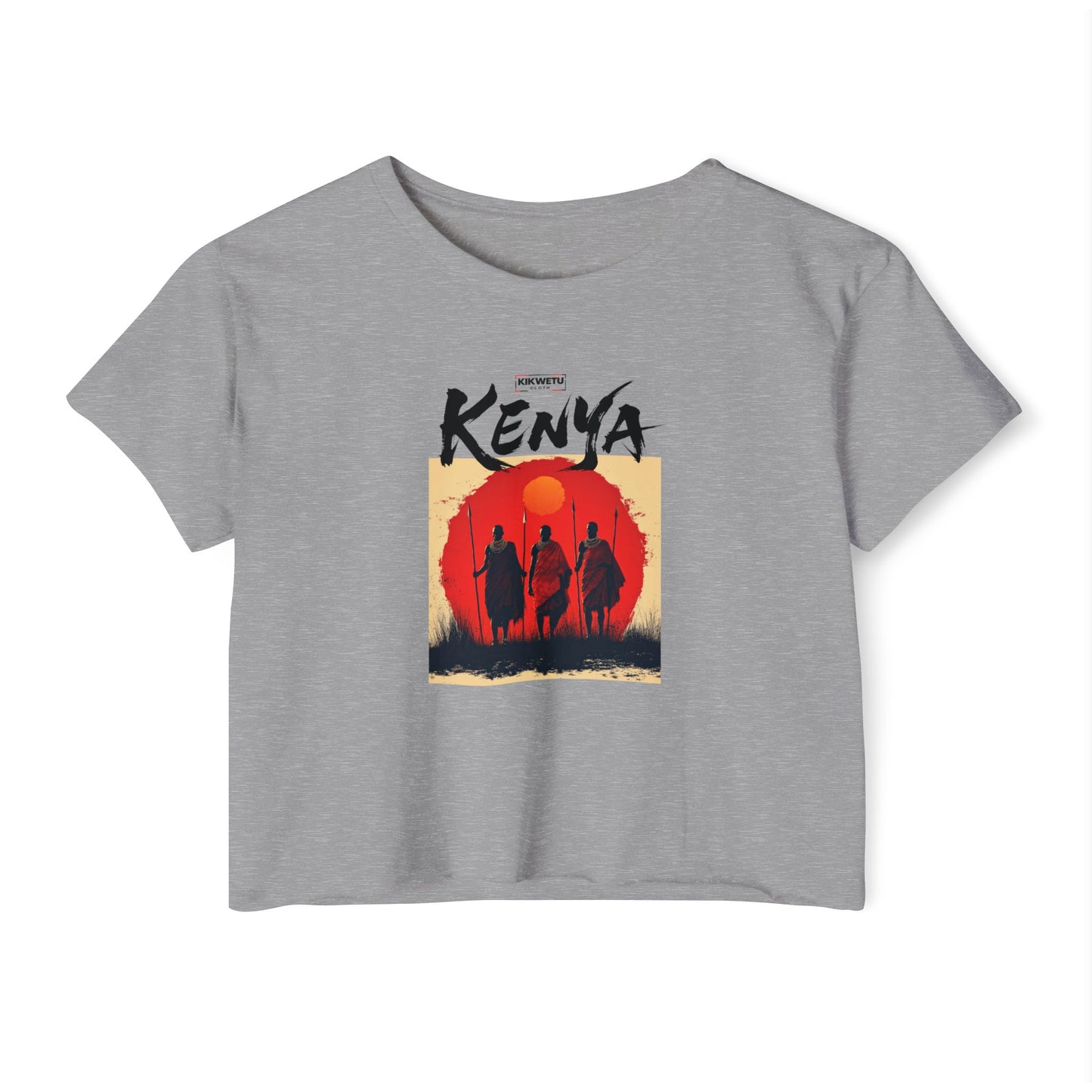 Kenya Sunset Crop Top — Tribal Silhouette Festival Tee