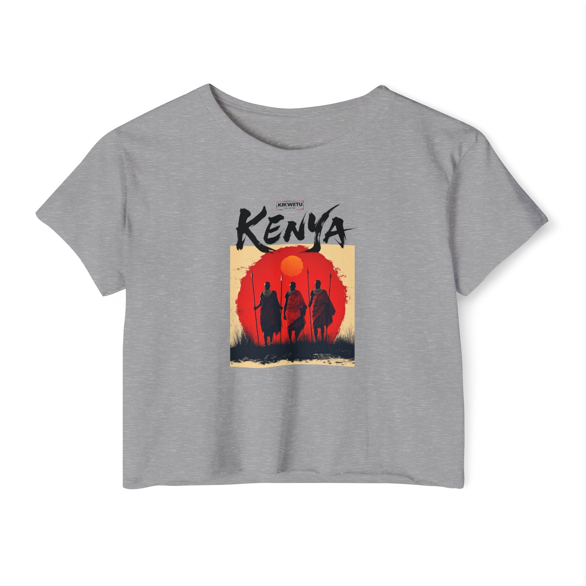 Kenya Sunset Crop Top — Tribal Silhouette Festival Tee