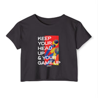 Festival Crop Top — "Keep Your Head Up & Your Game Up" Motivational Graphic