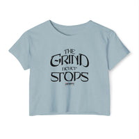 Women's Crop Top — "The Grind Never Stops" Festival Tee