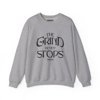 Motivational Crewneck Sweatshirt — "The Grind Never Stops" Inspirational Graphic