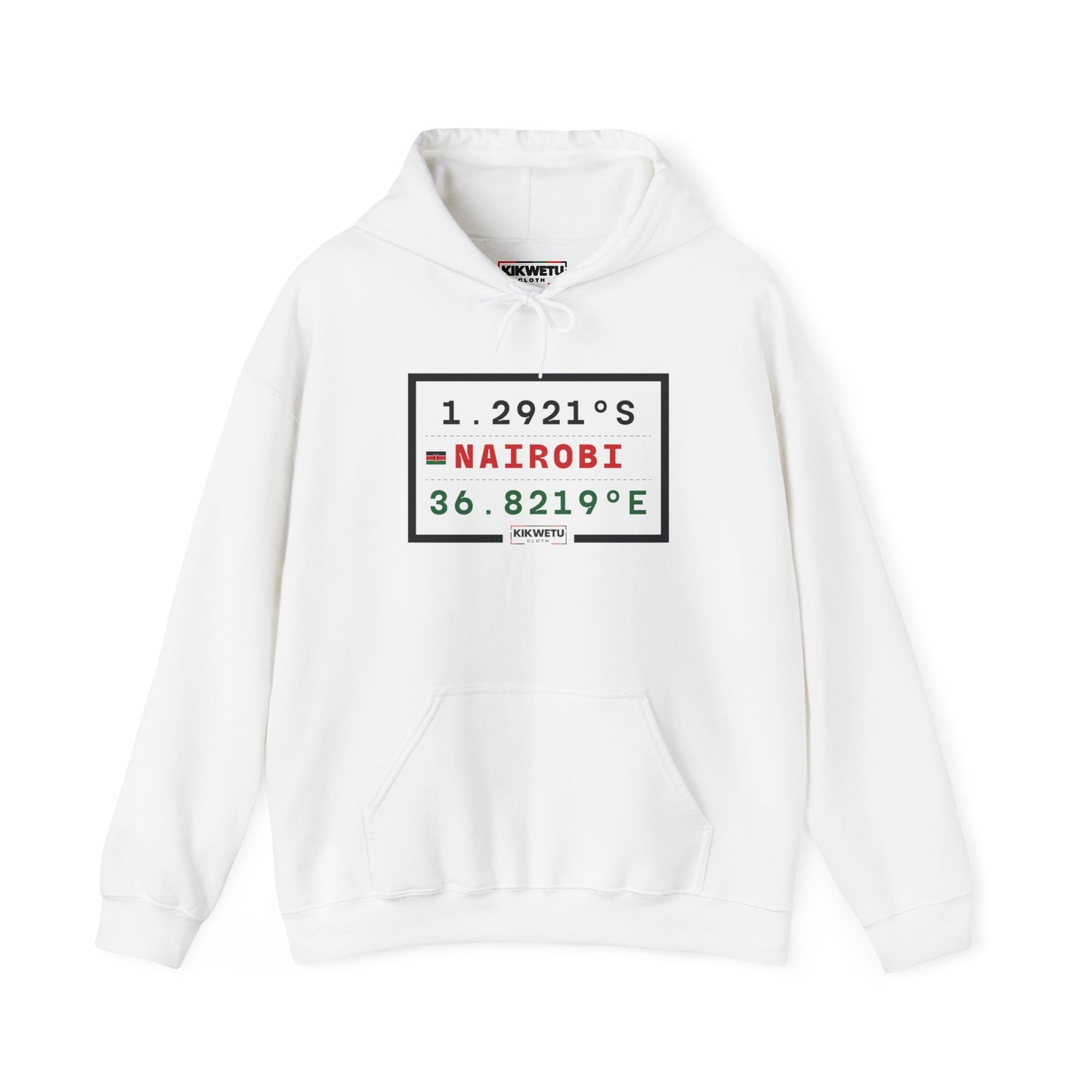 Nairobi Coordinates Hoodie — Minimal Travel Sweatshirt with 1.2921S 36.8219E Design