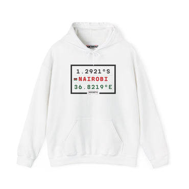 Nairobi Coordinates Hoodie — Minimal Travel Sweatshirt with 1.2921S 36.8219E Design