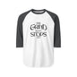 Raglan Shirt — “The Grind Never Stops” Motivational Baseball Tee