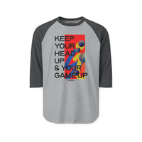 Raglan Shirt — "Keep Your Head Up & Your Game Up" Motivational Baseball Tee