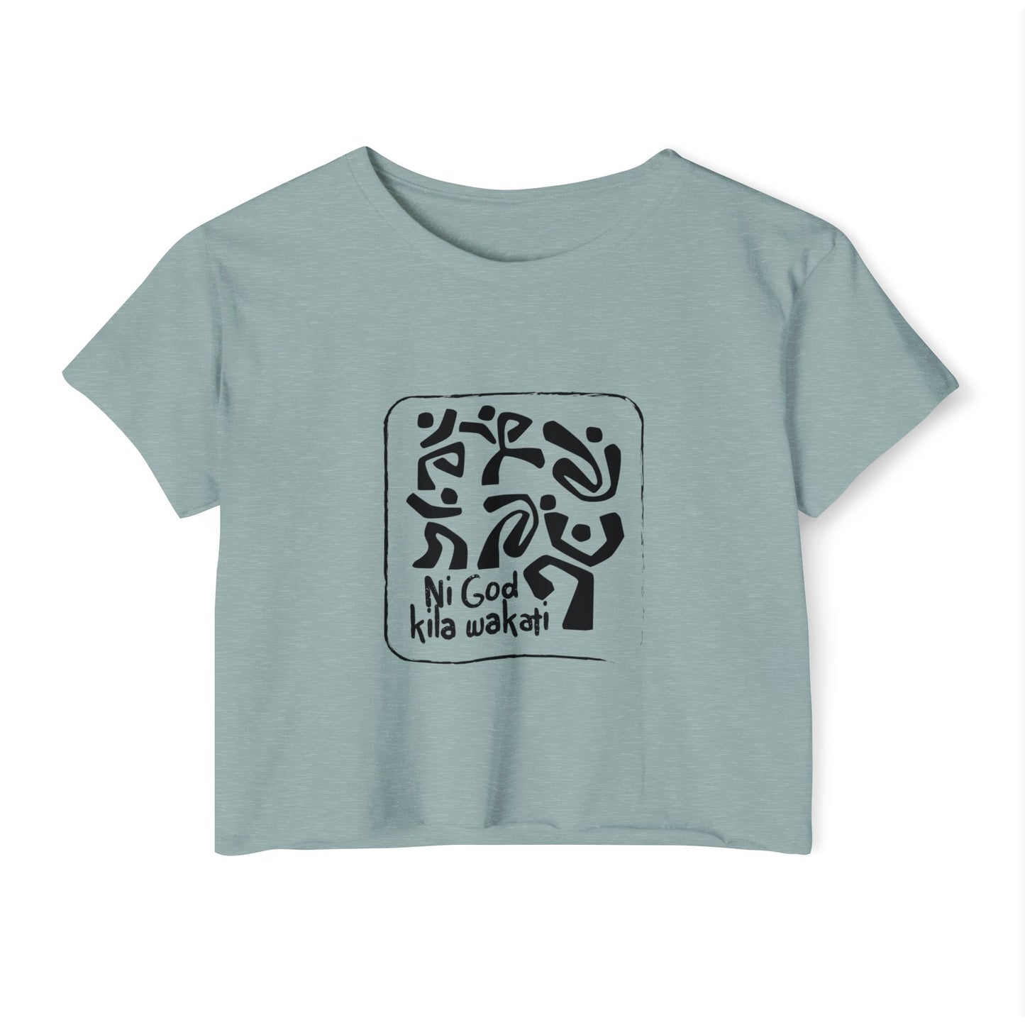 Festival Crop Top — Black Tribal Graphic "Ni God kila wakati"