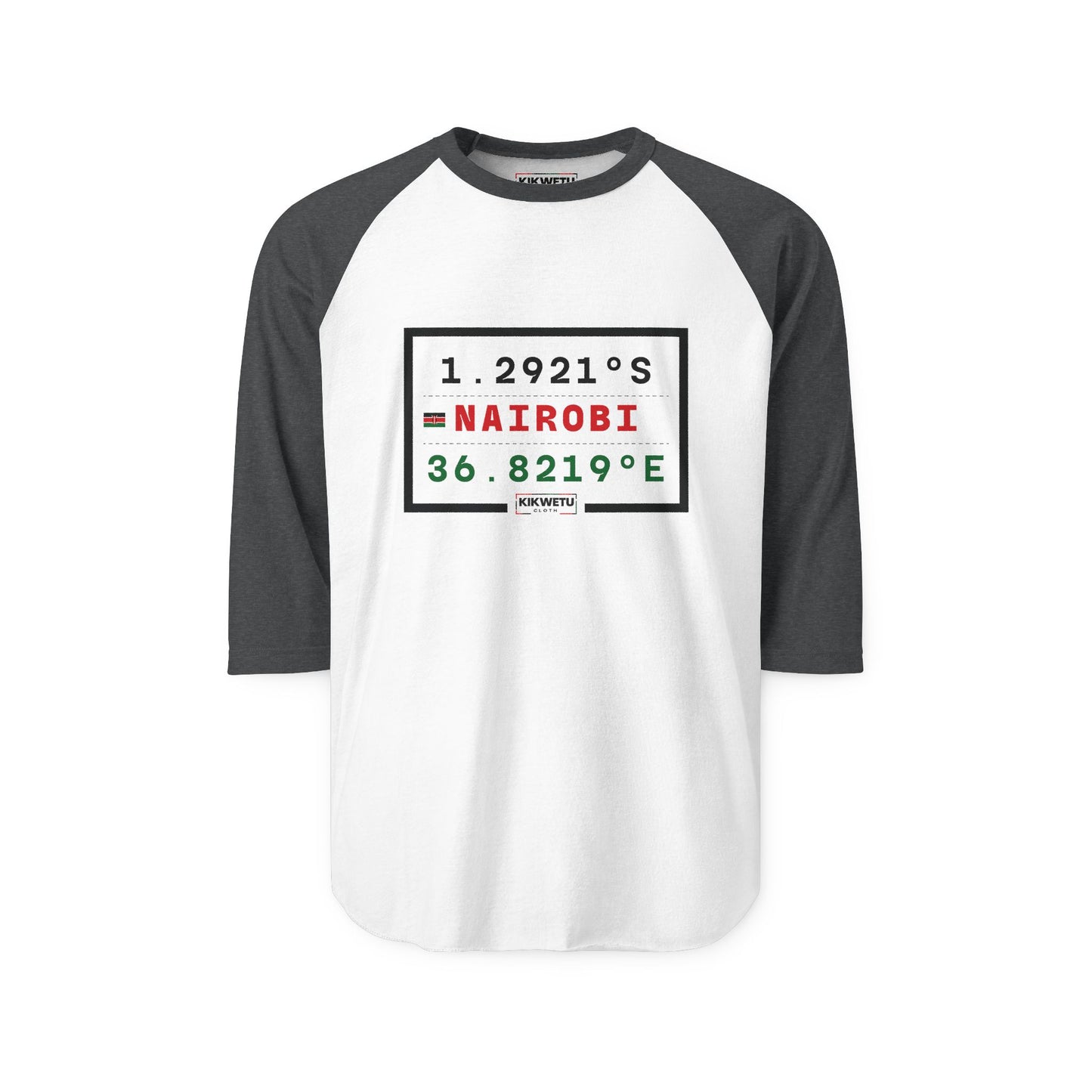 Nairobi Coordinates Raglan Shirt — 1.2921S 36.8219E City Coordinates Baseball Tee