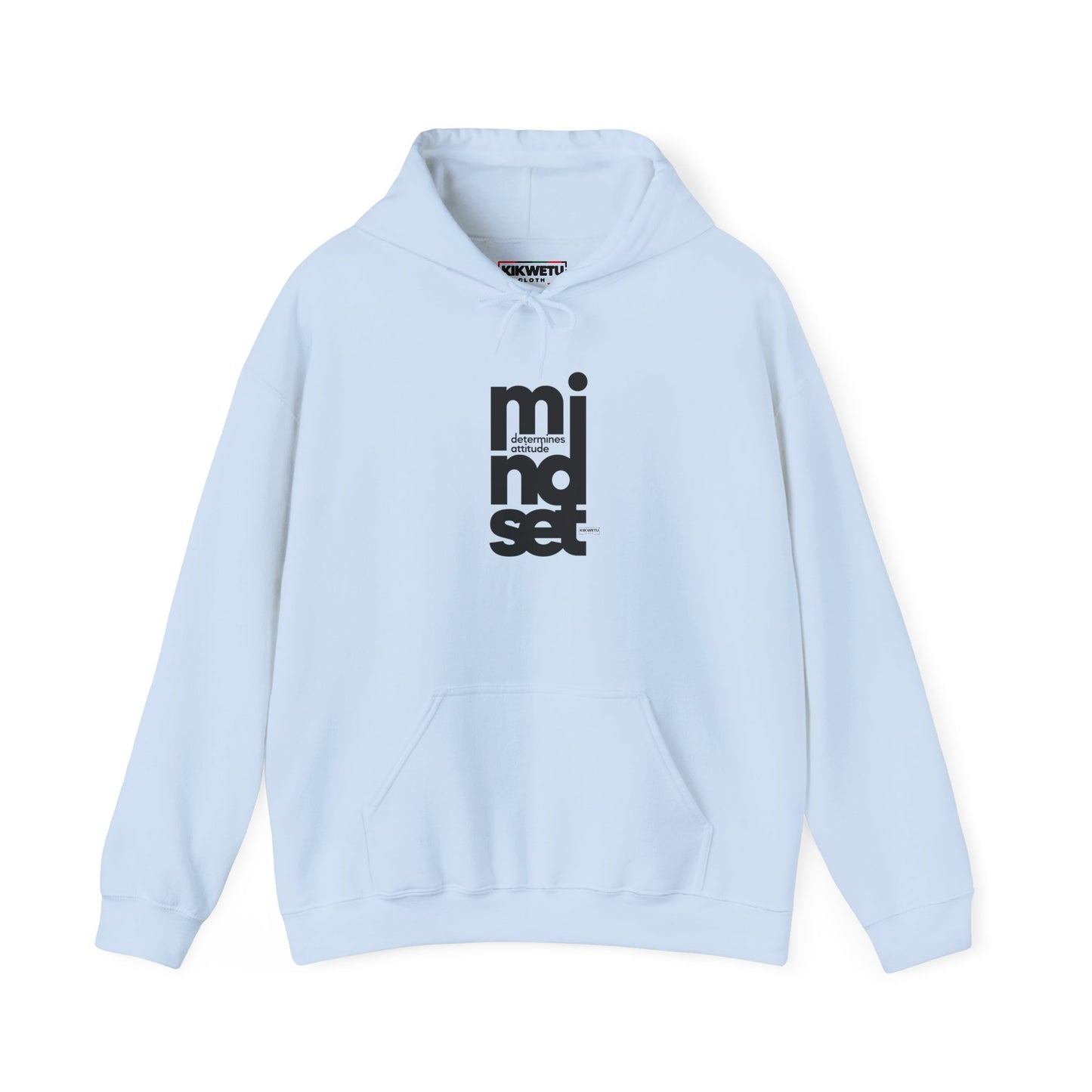 Mindset Vertical Logo Hoodie — Minimal Motivational Hooded Sweatshirt