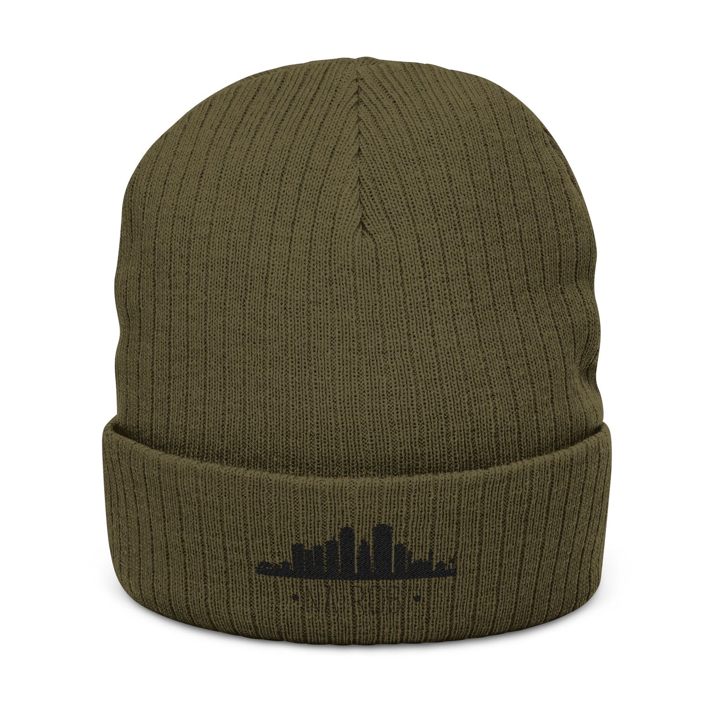 Embroidered City Skyline Ribbed Beanie – Minimal Urban Knit Hat