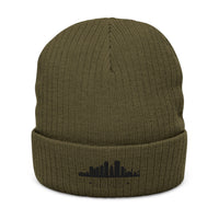 Embroidered City Skyline Ribbed Beanie – Minimal Urban Knit Hat