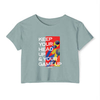 Festival Crop Top — "Keep Your Head Up & Your Game Up" Motivational Graphic