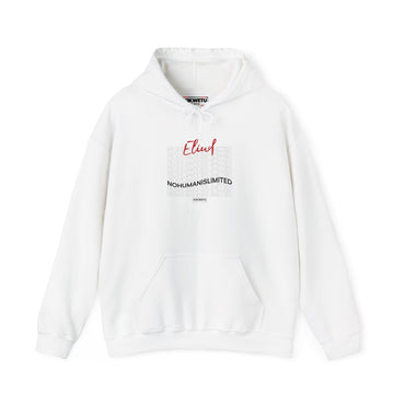 Eliud 'NO HUMAN IS LIMITED' Script Hoodie — Minimal White Pullover