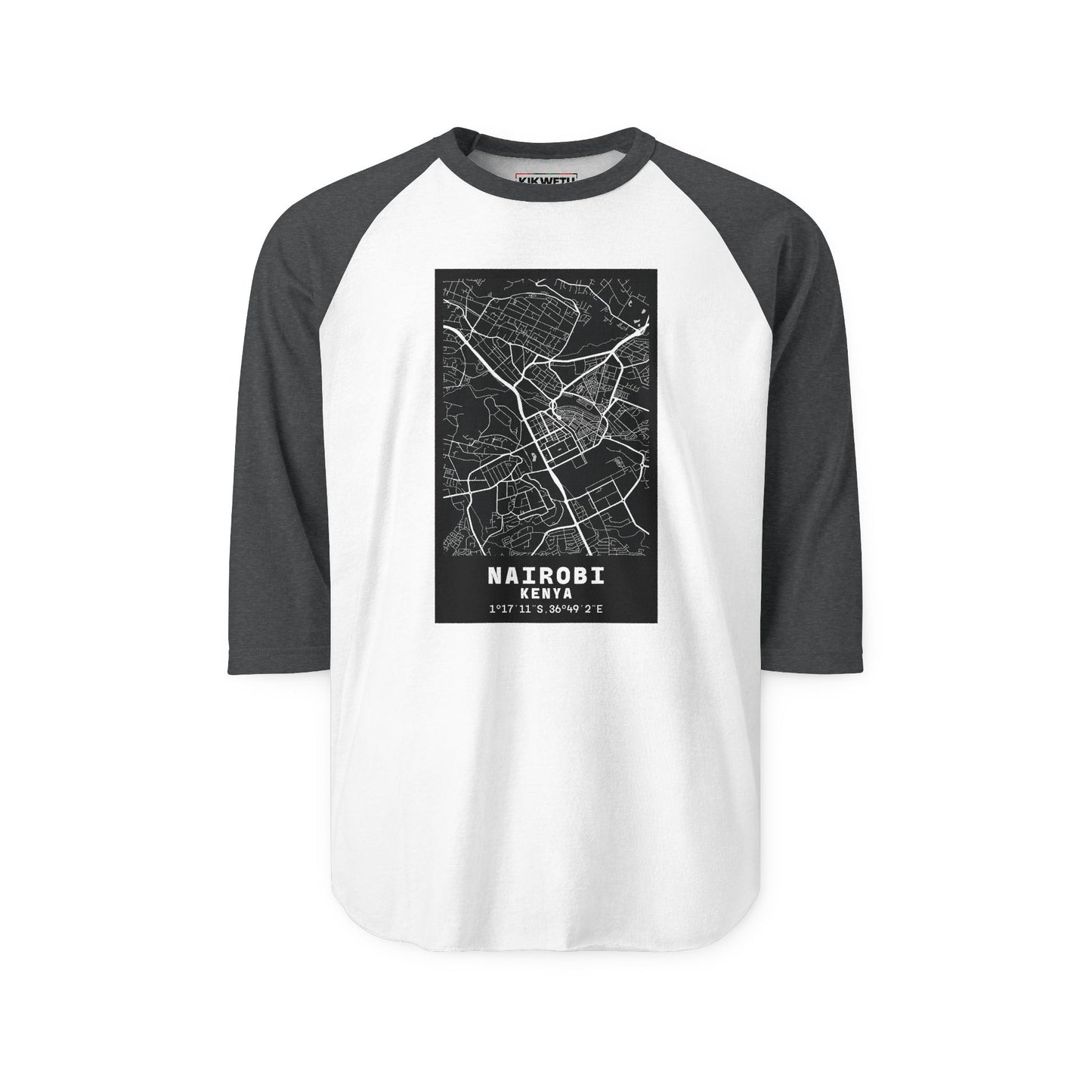Nairobi Map Raglan Shirt — Vintage City Street Map Baseball Tee