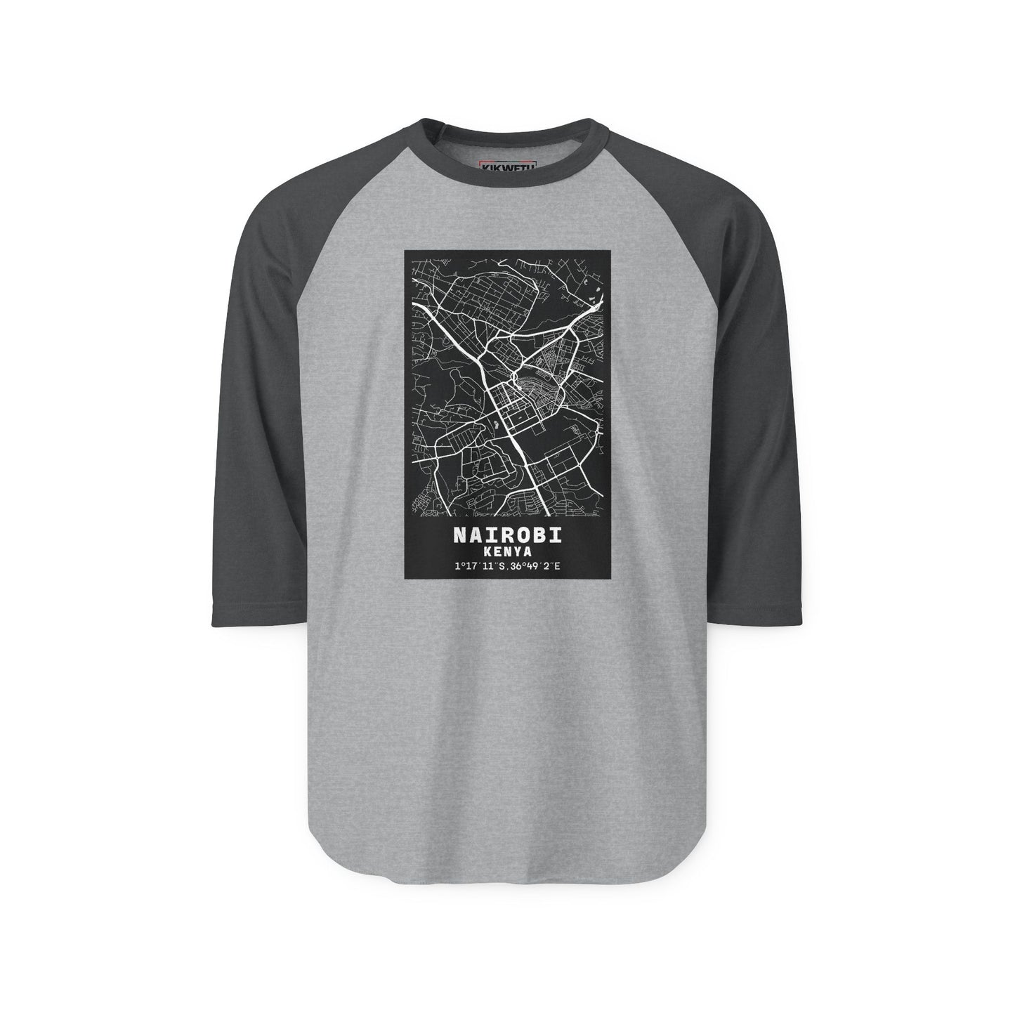 Nairobi Map Raglan Shirt — Vintage City Street Map Baseball Tee