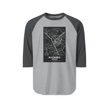 Nairobi Map Raglan Shirt — Vintage City Street Map Baseball Tee