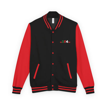 Letterman Jacket with Retro Red-Green Logo — Classic Varsity Style