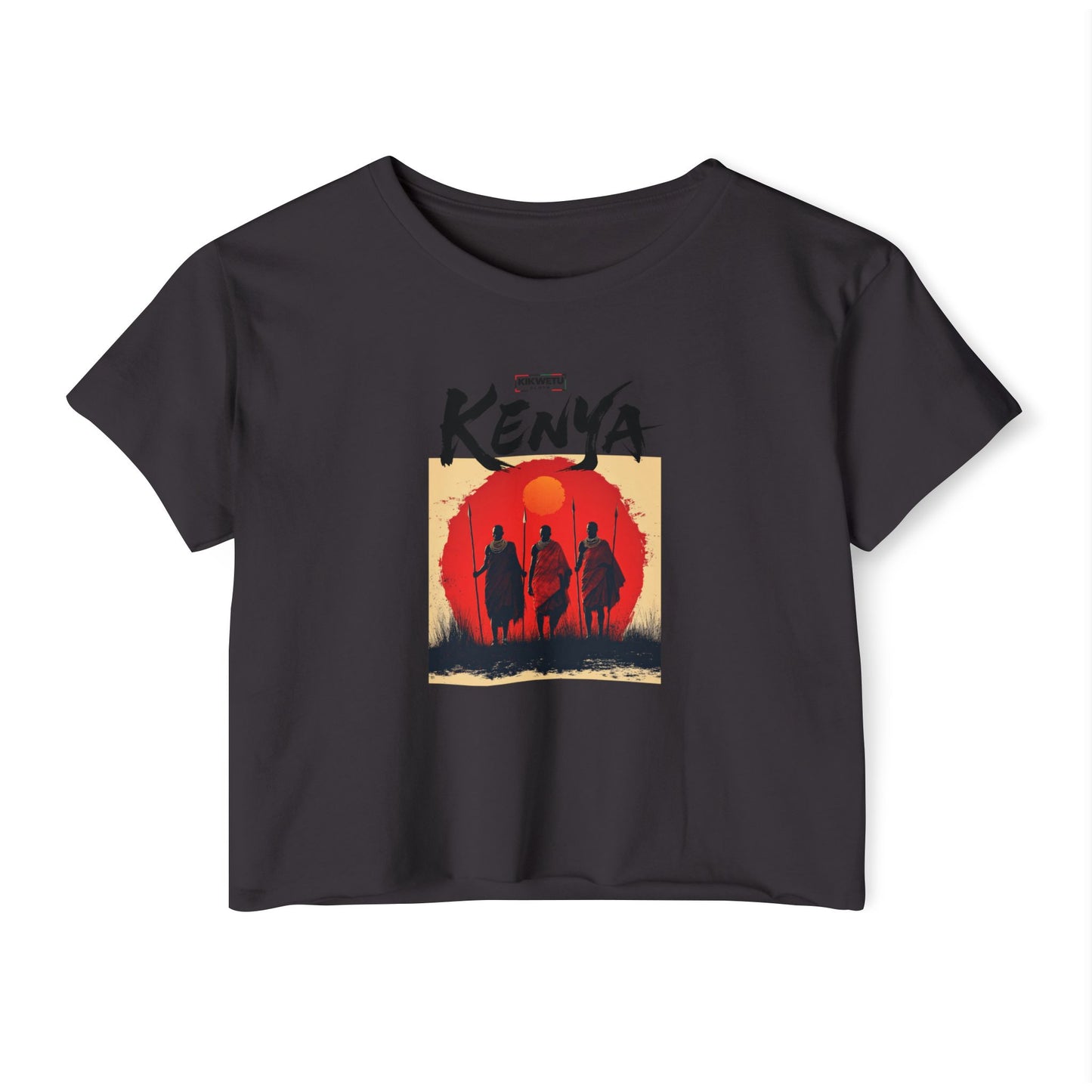 Kenya Sunset Crop Top — Tribal Silhouette Festival Tee
