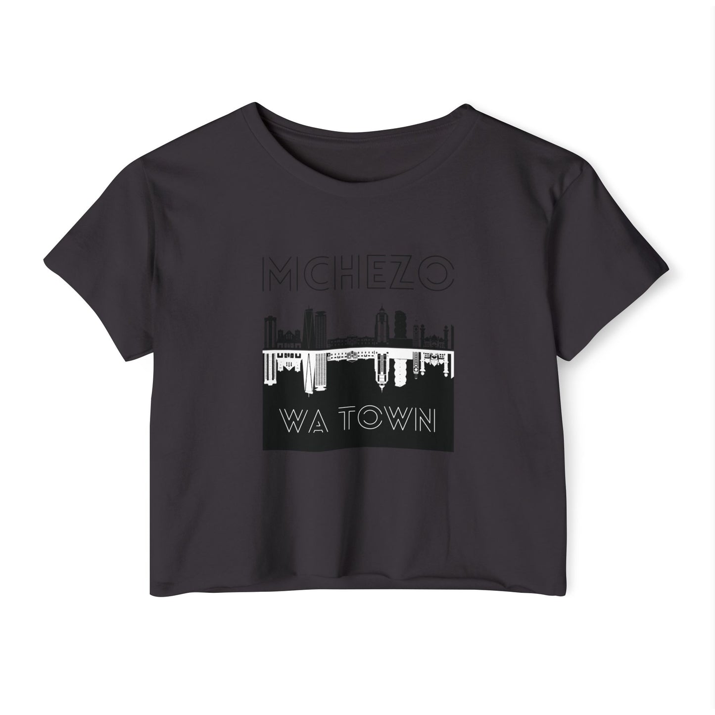 Mchezo Wa Town Crop Top — Black Skyline Festival Tee