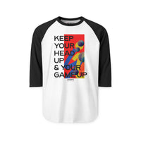 Raglan Shirt — "Keep Your Head Up & Your Game Up" Motivational Baseball Tee