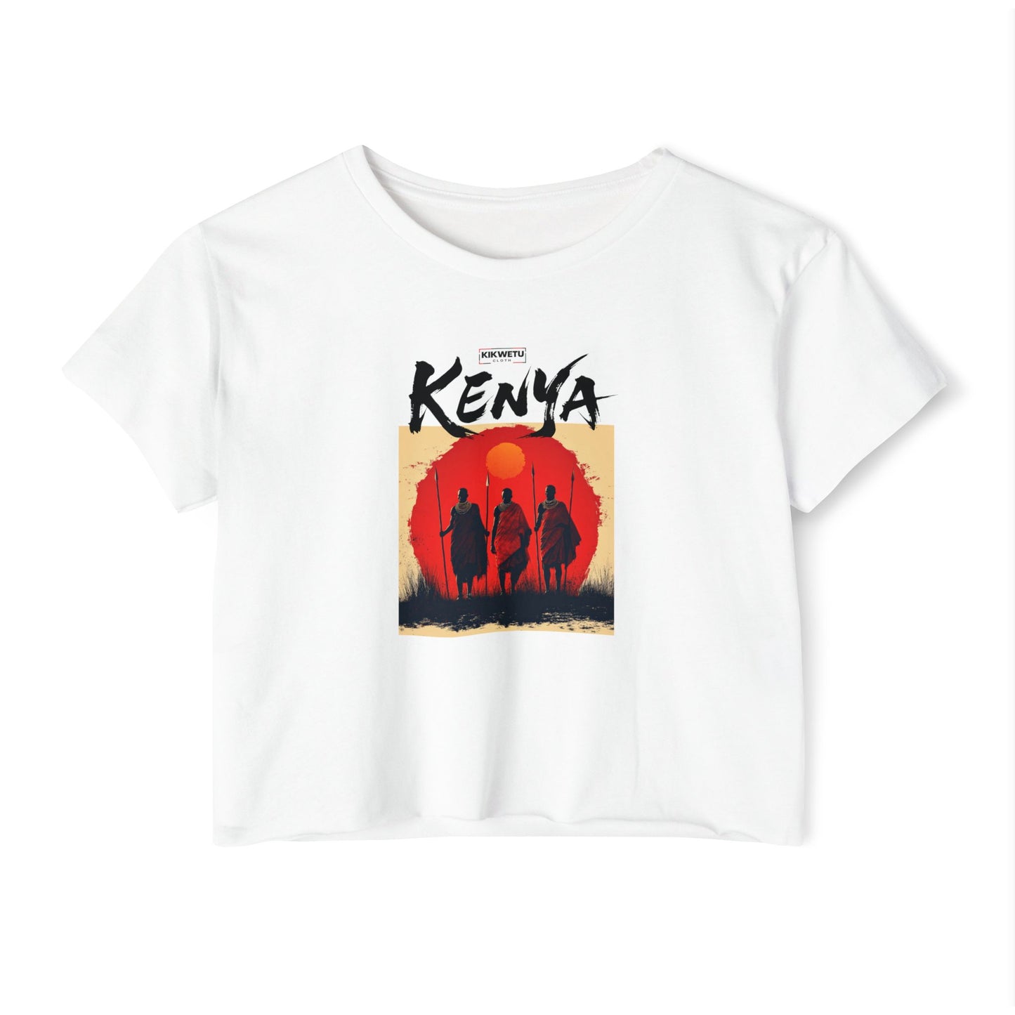 Kenya Sunset Crop Top — Tribal Silhouette Festival Tee