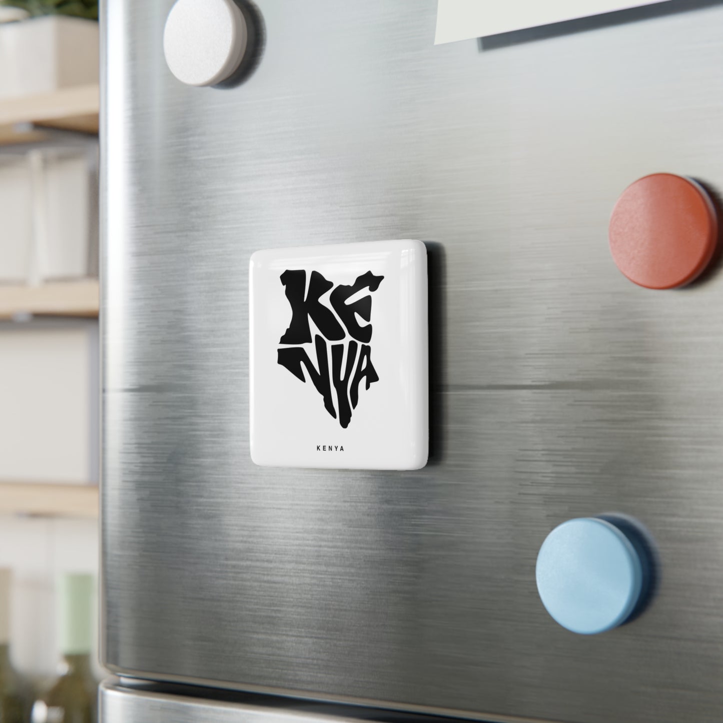 Kenya Map Porcelain Magnet — Black Typography Square Souvenir