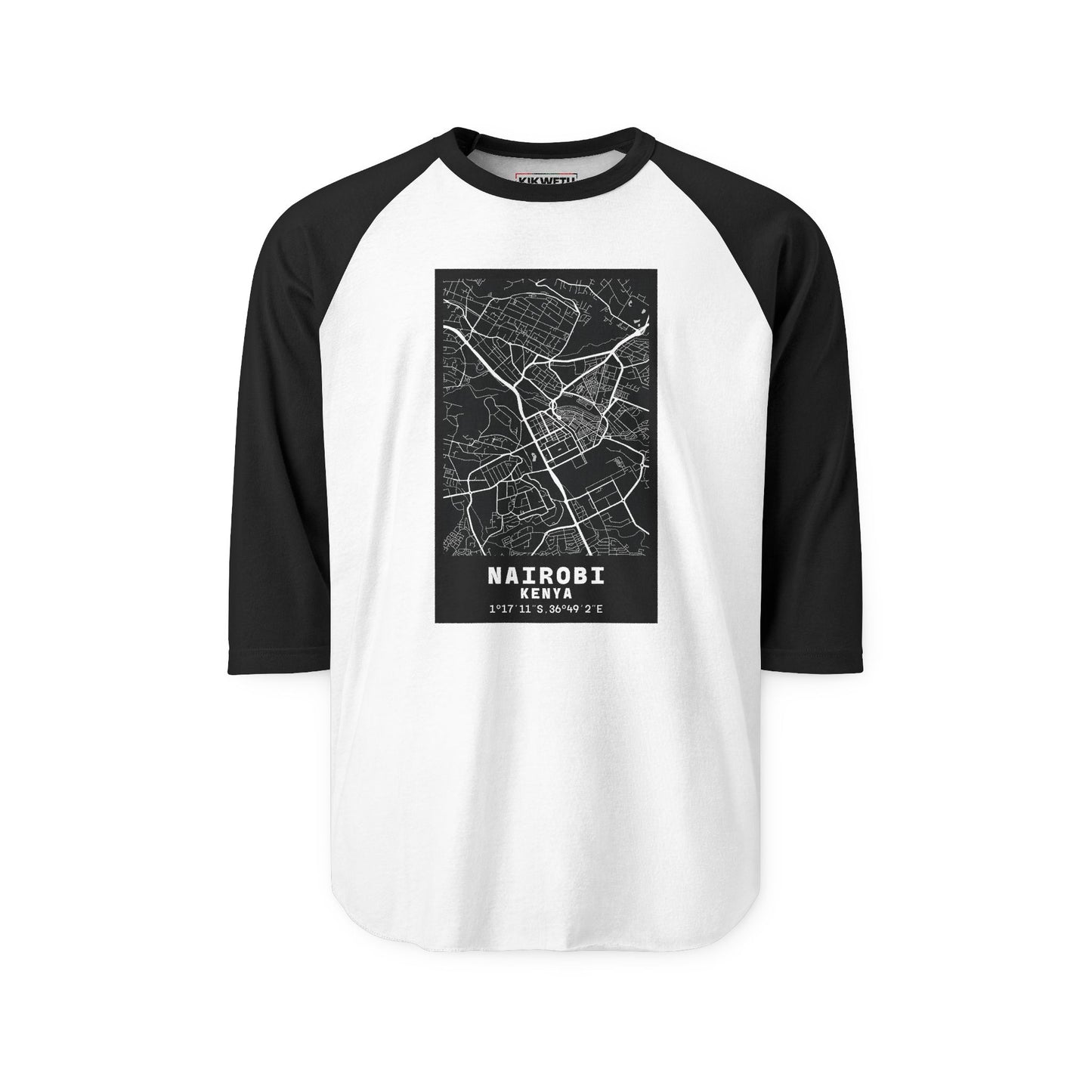 Nairobi Map Raglan Shirt — Vintage City Street Map Baseball Tee