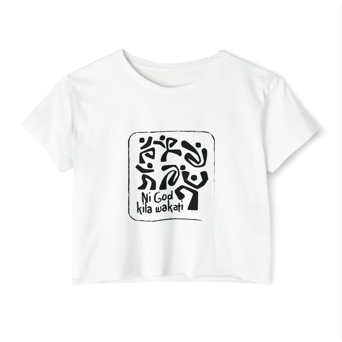 Festival Crop Top — Black Tribal Graphic "Ni God kila wakati"