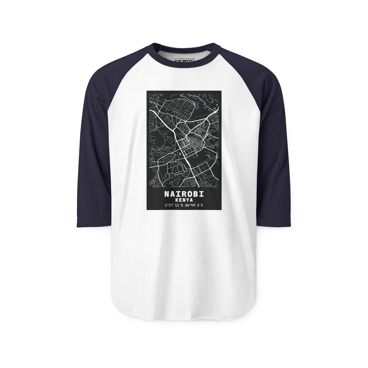 Nairobi Map Raglan Shirt — Vintage City Street Map Baseball Tee