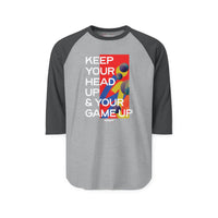 Raglan Shirt — "Keep Your Head Up & Your Game Up" Motivational Baseball Tee